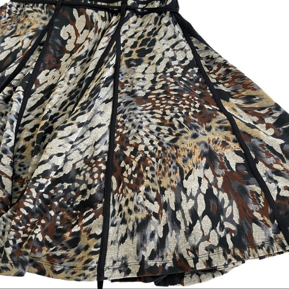 Lapis Animal Print A-Line Full Mid Rise Soft Flowy Boho Knee Length Swing Skirt - Picture 7 of 10